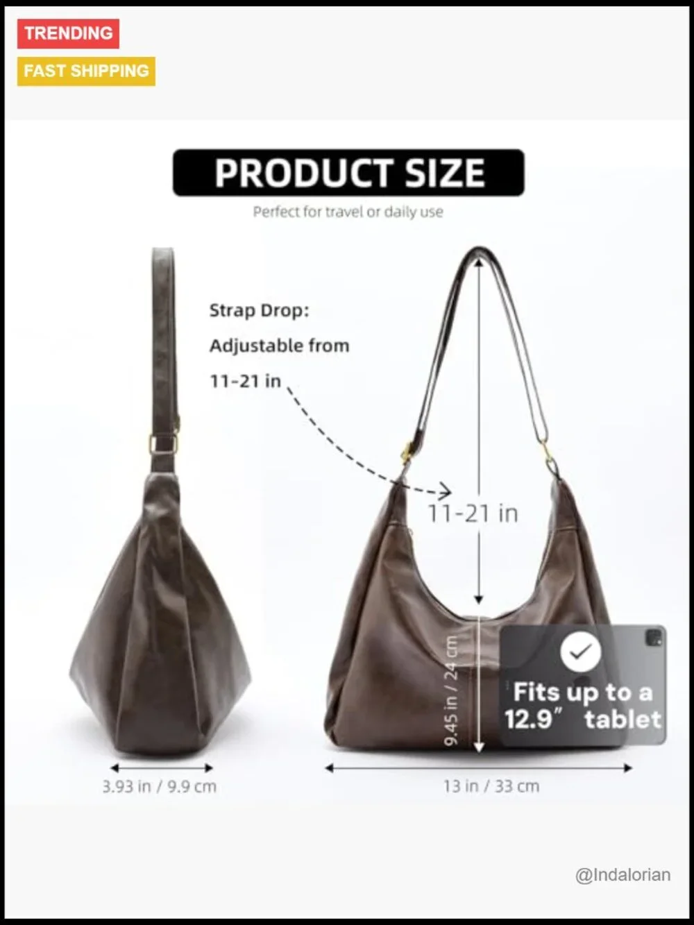Hobo Bag Shoulder Handbag Slouchy Tote Crossbody Purse Faux Leather
